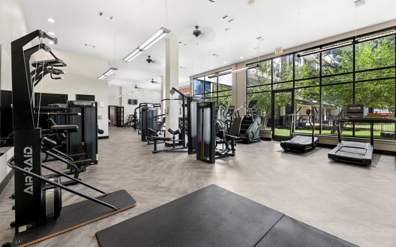 Large fitness center with large windows 